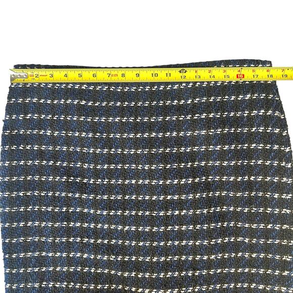 Ann Taylor Tweed Pencil Skirt Black Blue Cream Striped Size 14 - Picture 4 of 8